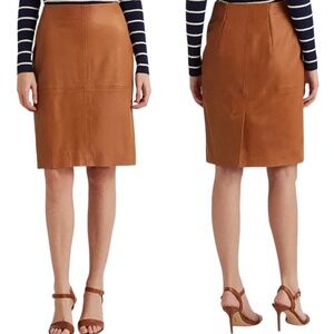 RALPH LAUREN Black Label 100% Genuine Lamb Leather Fully Lined Pencil Skirt Sz12